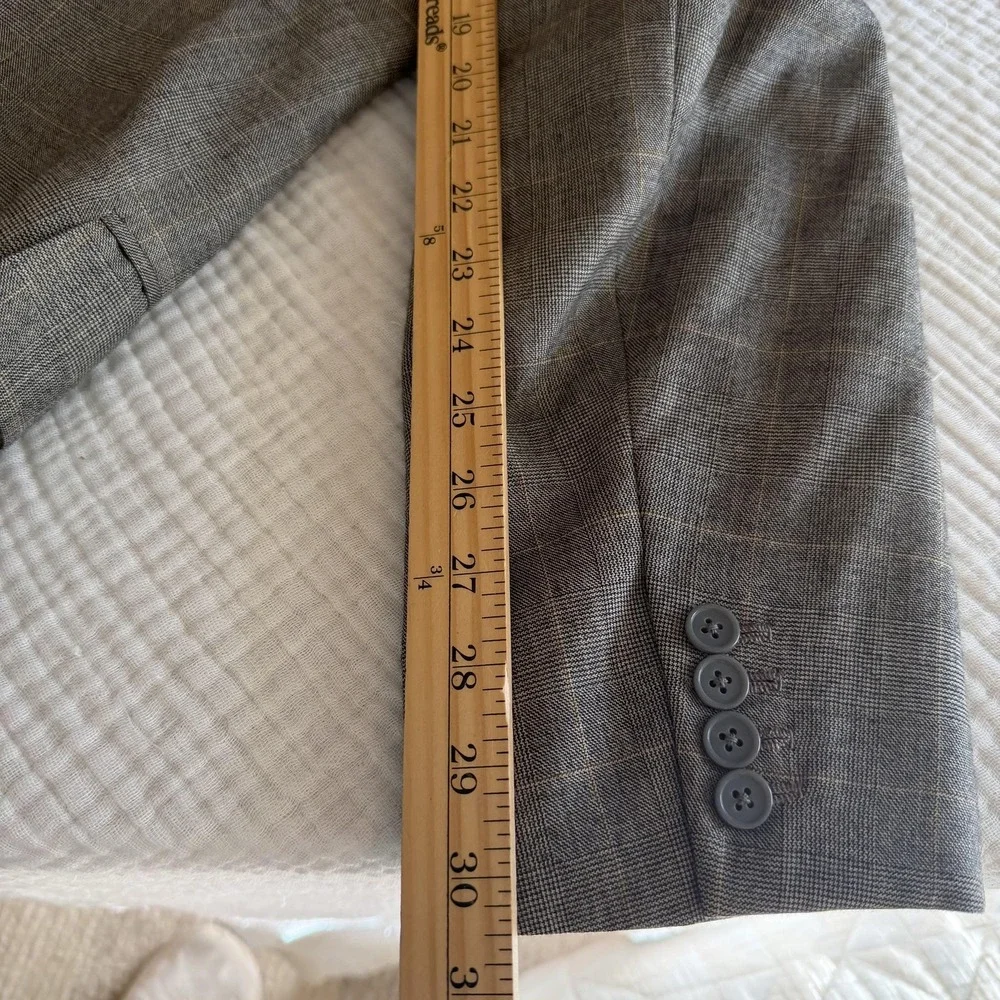 Vintage Alan Flusser Sport Coat Mens 44R Gray Glen Plaid Wool Tweed 80s Academia